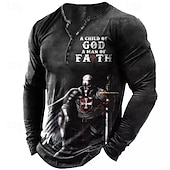 Men's Long Sleeve Henley T-Shirt, A Child of God A Man of Faith Crusader Knight Graphic Tee3