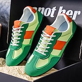 preiswerte Sneaker für Herren-Grüne Colorblock-Retro-Sneaker für Herren – bequeme Freizeit-Laufschuhe für Sportbekleidung, City-Outfits und Wochenendausflüge
