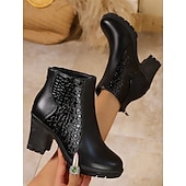 رخيصةأون جزمة الكاحل-حذاء بكعب سميك من الجلد الصناعي باللون العنابي للنساء - حذاء أنيق بكعب سميك من الجلد الصناعي مناسب للخريف والشتاء وملابس العمل