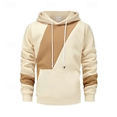 abordables Sudadera con capucha de vellón-Hombre Sudadera Sudadera Con Capucha Sudadera con capucha de lana Sudadera con capucha forrada de polar Negro Caqui Beige Gris Con Capucha Plano Retazos Bloque de Color Deporte Casual Diario Ropa de