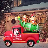 baratos luzes de natal ao ar livre-1 peça 2m * 1,8m Papai Noel de Natal dirigindo uma bicicleta vermelha carregando renas sentadas na árvore de Natal com luzes que emitem ar inflável modelo interno e externo pátio festa atmosfera luzes