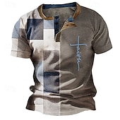 baratos Geométrico-Homens Gráfico Bloco de cor Camisa Waffle Henley Manga Curta Impressão 3D Moda Designer Básico Ao ar livre Diário Verão Castanho Claro Branco Azul Marron Henley Camiseta Henley