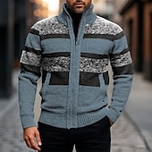 cheap Men&#039;s Cardigan Sweater-Men&#039;s Cardigan Sweater Cropped  Sweater Zip Sweater Knit Sweater Ribbed Knit Regular Tops Patchwork Pocket Color Block Stand Collar Fashion Classic Vacation Daily Wear Clothing Apparel Fall Winter