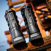 economico Stivali da combattimento-stivali da combattimento neri da uomo con cinturini con fibbia – stivali militari alti in stile punk gotico per streetwear, cosplay e festival all'aperto