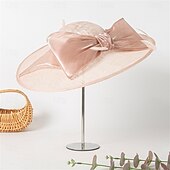 billige Festhatter-Hatter Sinamay Solhatt Bryllup Ferie Te Fest Hesteløp cocktail Elegant Årgang Solbeskyttelse Med Sløyfe Hodeplagg Hodeplagg