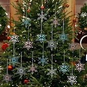 billige Ornamenter-6 stk. krystall snøfnuggpynt i julekrystall, hengende snøfnuggpynt i akryl, rosa istapp-snøfnuggpynt i 3 farger til juletrefest, hjemmedekorasjon
