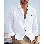 economico Camicie di lino-Per uomo Camicia Camicia di lino Camicia casual Camicia con Bottoni Camicia di cotone Semplice Vacanza Camicia hawaiana Nero Bianco Giallo Blu marino Manica Lunga Bavero Primavera Autunno