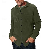 economico camicia da uomo con bottoni-Per uomo Camicia Camicia casual Camicia da Spiaggia Camicia di Velluto a Coste Camicia con Bottoni Nero Verde militare Grigio Manica Lunga Semplice Bavero Vacanza Camicia hawaiana Tasca Abbigliamento