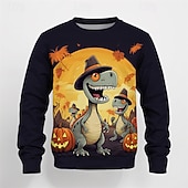 billiga Pojkes Halloween kostymer-Halloween Pojkar 3D Tecknat Pumpa Dinosaurie T-shirt Långärmad Vår Höst Mode Grundläggande Barn 4-12 år Rund hals Utomhus Ledigt Dagligen Normal