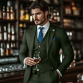 Men's Wedding Business Party Suits Notch Lapel Army Green Casual Formal Solid Colored Slim Fit 3 Piece Single Breasted One-button3