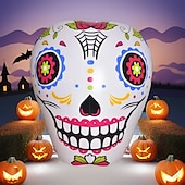 levne Halloween venku-1 ks 1,4 m * 1,25 m halloween barevná lebka rgb se světlem vodotěsný PVC nafukovací vzduchový model vnitřní a venkovní nádvoří zahrada trávník párty festival atmosféra dekorativní světlo aaa baterie box