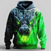 tanie Zwierzęcy nadruk-Męskie Smok 3D Bluza z Kapturem Bluzy Nowoczesne Impreza Długi rękaw Półgolf Kij Streetwear Niebieski Fioletowy Pomarańczowy Zielony Ściągana na sznurek Jesień Zima Projektant S M L XL XXL XXXL