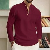 economico Camicie Popover da Uomo-Per uomo Camicia Camicia popover Camicia Estiva Camicia casual Camicia da Spiaggia Nero Bianco Vino Verde scuro Kaki Manica Lunga Semplice Colletto alla coreana Vacanza Camicia hawaiana Abbigliamento