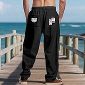 economico Vacanza-Per uomo Pantaloni di Lino Pantaloni Pantaloni Estivi Pantaloni da Spiaggia Coulisse Tasca Elastico in vita Semplice Comodità Traspirante Vacanza Quotidiano Ferie Hawaiano Boho Cachi chiaro Nero