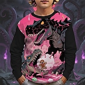 Halloween Băieți 3D Desene Animate Dovleac Dinozaur Tricou Manșon Lung Primăvară Toamnă Modă De Bază Copii 4-12 ani Stil Nautic În aer liber Casual Zilnic Fit regulat ieftine Animale 3D pentru băieți-Halloween Băieți 3D Desene Animate Dovleac Dinozaur Tricou Manșon Lung Primăvară Toamnă Modă De Bază Copii 4-12 ani Stil Nautic În aer liber Casual Zilnic Fit regulat
