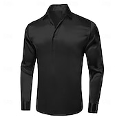 preiswerte Satinhemden für Herren-Herren Hemd Seidenartig Satinhemd Kleidhemd Freizeithemd Abschlussballhemd Einfach Formell Hochzeit Schwarz Weiß Rote Königliches Blau Langarm Revers Frühling &amp; Herbst Ganzjahres Bekleidung Rein