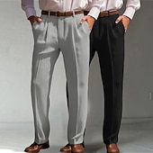 preiswerte Klassiker-Herren Anzughose Leinenhosen Hose Sommerhose Fronttasche Falten Gerader Schnitt Einfach Komfort Atmungsaktiv Volle Länge Formell Geschäft Täglich Mode Basic Grün + grau Weiß + Khaki Unelastisch