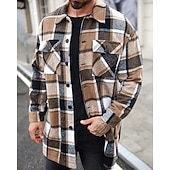 Bărbați Shacket Jachetă cămașă Jachete Iarnă Plisat Vacanță Purtare Zilnică Negru Roșu Vin Portocaliu Kaki Manșon Lung Rever Toamnă Iarnă Îmbrăcăminte Buzunar ieftine cămăși de flanel-Bărbați Shacket Jachetă cămașă Jachete Iarnă Plisat Vacanță Purtare Zilnică Negru Roșu Vin Portocaliu Kaki Manșon Lung Rever Toamnă Iarnă Îmbrăcăminte Buzunar