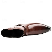 abordables Bottes de Costume-Bottines en cuir marron pour hommes avec fermeture éclair latérale et sangle à boucle, bottes habillées élégantes pour les affaires, les soirées et les occasions formelles