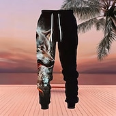 billiga Herrars 3D-tröjset-Herr Djur Varg 2st 3D-tröja set Träningsoverall Hoodie-tröja Långärmad Långa byxor Huva Ledigt vardag Fritids- Dagliga kläder 3D-utskrift Vår Höst Vinter Orange Grön