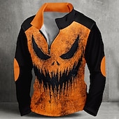 economico Felpe e Sweatshirt di Halloween-Halloween Per uomo Zucca Felpa Punk Esagerato Manica Lunga Collo alla coreana Feste Club Arancione Cerniera Zip a un quarto Autunno Inverno progettista