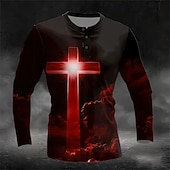 abordables Géométrique-Homme Graphique Croix Chemise Henley manche longue Mode Mignon Quotidien Occasionnel Fête Sortir Printemps &amp; Automne Toutes saisons Bleu Vert Rouge Col Henley Henley T-shirt Henley