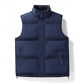 billiga Herrarnas puffer väst-Herr Gilet Utomhus Semester Dagliga kläder Utekväll Mode Grundläggande Höst vinter Dragkedja Ficka Polyester Håller värmen Slät Dragkedja Nedvikt Normal Svart Vit Mörkblå Väst