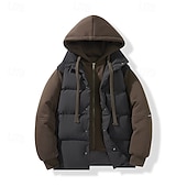 billiga Herrdunjackor och -parkas-Herr Vinterkappa Pufferjacka Vadderad jacka Ficka Polyester Semester Dagliga kläder Datum Normal Mode Ledigt Bekväm Håller värmen Vinter Enfärgad / vanlig färg Svart Vit Ljusgrön Röd Pufferjacka