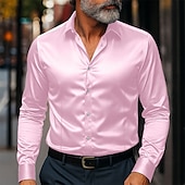 economico Camicie in raso da uomo-Per uomo Camicia Come la seta Camicia in raso Camicia elegante Camicia casual Camicia con Bottoni Semplice Formale Affari Nero Bianco Giallo Rosa Manica Lunga Bavero Primavera &amp; Autunno Tutte le