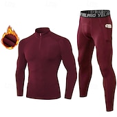 お買い得  トラックスーツ-男性用 ワークアウトスーツ ベースレイヤー上部と下部 2ピーススポーツセット フリース裏地付き ソリッド スーツウェア 秋冬 ブラック ホワイト スパンデックス ジム バスケットボール アスレチック ハイウエスト 速乾性 ウォーム 高通気性 長袖 スポーツ アクティブウェア マイクロエラスティック タイトフィット