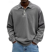 billiga Klassisk pikétröja för män-Herr Skjorta Polokrage Långärmad Ledigt / vardag Mjukt Spänne Enfärgad / vanlig färg Svart Rodnande Rosa Sportkläder Polyester