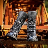 economico Stivali da combattimento-stivali da combattimento neri da uomo con cinturini con fibbia – stivali militari alti in stile punk gotico per streetwear, cosplay e festival all'aperto