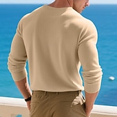 abordables t-shirts de base-Homme T-shirt Chemise Henley Chemise à Manches Longues manche longue Henley Printemps Automne Uni Mode Designer Basique Boutons Vacances Rue Sortir Noir Blanche Kaki T-shirt haut de gamme pour homme