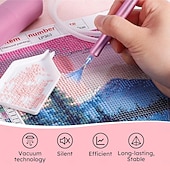 halpa Alennus $30:een-USB-virtalähteellä varustettu sähköinen timanttimaalauskynä, jossa on tyhjiösäilytysalusta, ergonominen kahva, säädettävät asetukset ja moniväriset harjaspäät kestävään ja vakaaseen askarteluun,