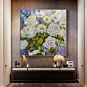 お買い得  花/植物画-ミントゥラ ハンドメイド テクスチャードフラワー 油絵 キャンバス 壁アート デコレーション モダン 抽象画 ロールド フレームレス 未延伸絵画