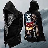 billige fleecejakke for menn-Halloween Herre Gresskar Tøffe hodeskaller Vinterfrakk Fleece-jakke Frakk Hold Varm Bekvem Fritid Dagligdagstøy Glidelås Lomme 3D-utskrift Høst Vinter Med hette Langermet Svart
