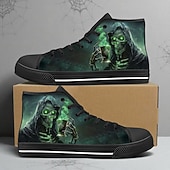 abordables Chaussures pour Hommes-Baskets montantes en toile pour homme avec imprimé « chasse de bière » de la Faucheuse – Chaussures à lacets décontractées et résistantes pour Halloween, style gothique et événements nocturnes