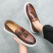 preiswerte Freizeit-Loafer-Braune Herren-Loafer mit Krokodilmuster und Quasten – luxuriöse Slipper für Business, Abendpartys und formelle Anlässe