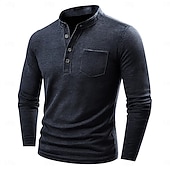 preiswerte Geripptes Strick-T-Shirt-Herren T Shirt Geripptes Strick-T-Shirt Langarm Henley Ganzjahres Einfarbig Traditionell / Vintage Lässig Tasche Outdoor Heim Sport &amp; Outdoor Marineblau Blau Braun Top T-Shirt für Herren
