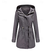 abordables Parka Décontractée-Femmes Veste Décontractée Chaud Confortable Fermeture éclair Avec Poches Mode Extérieur Uni Sortir Week-end Fermeture éclair Régulier À capuche Coupe régulière manche longue Vêtements d&#039;extérieur