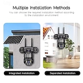 お買い得  屋内IPネットワークカメラ-ソーラーカメラ 屋外 ワイヤレス Wi-Fi 3レンズ ソーラーセキュリティカメラ 360度パノラマ &amp;チルト、死角なし、スマートAI、人間検知、追跡、カラーナイトビジョン、双方向通話、サイレンアラーム、携帯電話不要