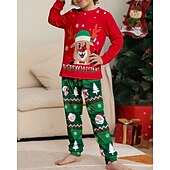 お買い得  親子お揃い服-ファミリールック パジャマ クリスマス柄 家 プリント ルビーレッド 長袖 活発的 マッチング衣装