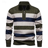 cheap Men&#039;s Pullover Sweater-Men&#039;s Pullover Sweater Jumper Knit Sweater Ribbed Knit Regular Tops Knitted Stripe Quarter Zip Fashion Basic Vacation Daily Wear Clothing Apparel Fall Winter Navy Blue Green S M L