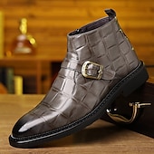 abordables Bottes de Costume-Bottines à boucle en similicuir marron pour homme, effet crocodile, idéales pour les événements formels et les tenues d&#039;automne élégantes.