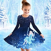 preiswerte 3D-Cartoon-Kommode-Mädchen&#039; 3D Cartoon Kleid Langarm Sommer Frühling Urlaub Täglich Ferien Prinzessin Schön Süß Kinder 4-12 Jahre Freizeitkleid A Linie Kleid Knielang Normale Passform