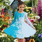 cheap 3D Flower Dress-Girls&#039; 3D Flower Dress Long Sleeve Summer Spring Vacation Daily Holiday Princess Beautiful Sweet Kids 4-12 Years Casual Dress A Line Dress Knee-length Regular Fit