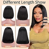 baratos Perucas de seda frontais de cabelo natural-Perucas sem cola, cabelo humano pré-arrancado, pré-cortado, 4x4 hd, fechamento de renda, perucas sem cola, cabelo humano, peruca preta lisa, cabelo humano, use e vá, densidade de 180% para mulheres