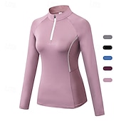 tanie Topy do jogi-Damskie Koszula treningowa Top do jogi Kołnierz stawiany Szybkie wysychanie Zamek błyskawiczny ćwierć Długi rękaw Sport Jednokolorowe Top Dla Siłownia Obuwie sportowe Sportowy Odzież sportowa