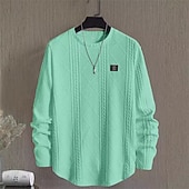 billiga Basic sweatshirts-Herr Tröja Vit Rund hals Slät Jacquard Dagligen Sport &amp; Utomhus Helgdag Polyester Streetwear Grundläggande Ledigt Vår Höst Kläder Pull Tröjor Långärmad