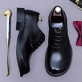 tanie Klasyczne Buty Eleganckie-Męskie skórzane półbuty wizytowe typu oxford – pierwsza warstwa skóry bydlęcej, klasyczny design typu brogs, sznurowane, formalne buty biznesowe do biura, na wesela i do profesjonalnego stroju